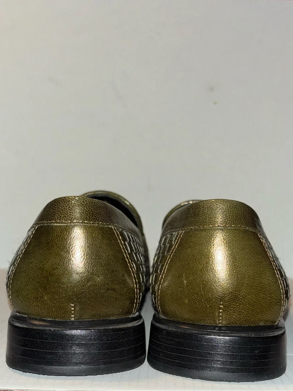 A. Marinelli Olive Woven Leather Loafers olive green Woman's Size 8 square toe